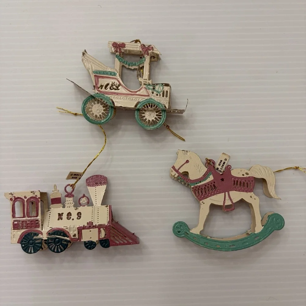 Vintage 1989 Wants International Metal Christmas Ornament Lot Train Carriage
